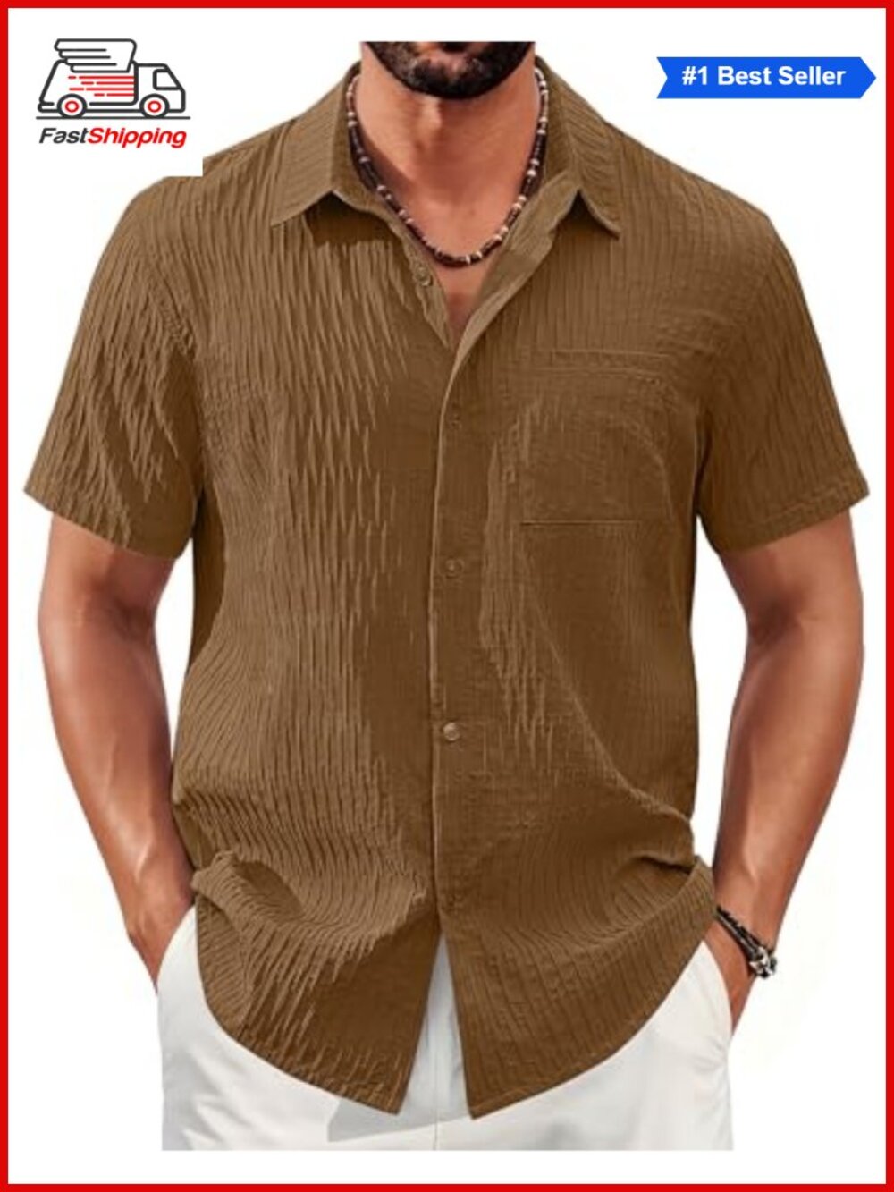✨Cotrasen Mens Textured Short Sleeve Button Down Shirt Summer Camp Beach